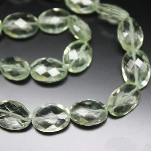 Prasiolite Green Amethyst Faceted Oval Gemstone Loose Beads Strand 10" 11mm 13mm - Jalvi & Co.