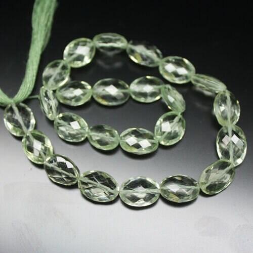Prasiolite Green Amethyst Faceted Oval Gemstone Loose Beads Strand 10" 11mm 13mm - Jalvi & Co.