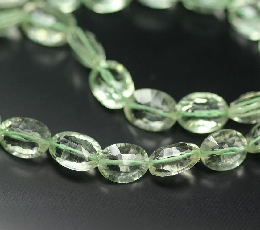 Prasiolite Green Amethyst Laser Cut Oval Concave Gemstone Beads 9" 11mm 16mm - Jalvi & Co.