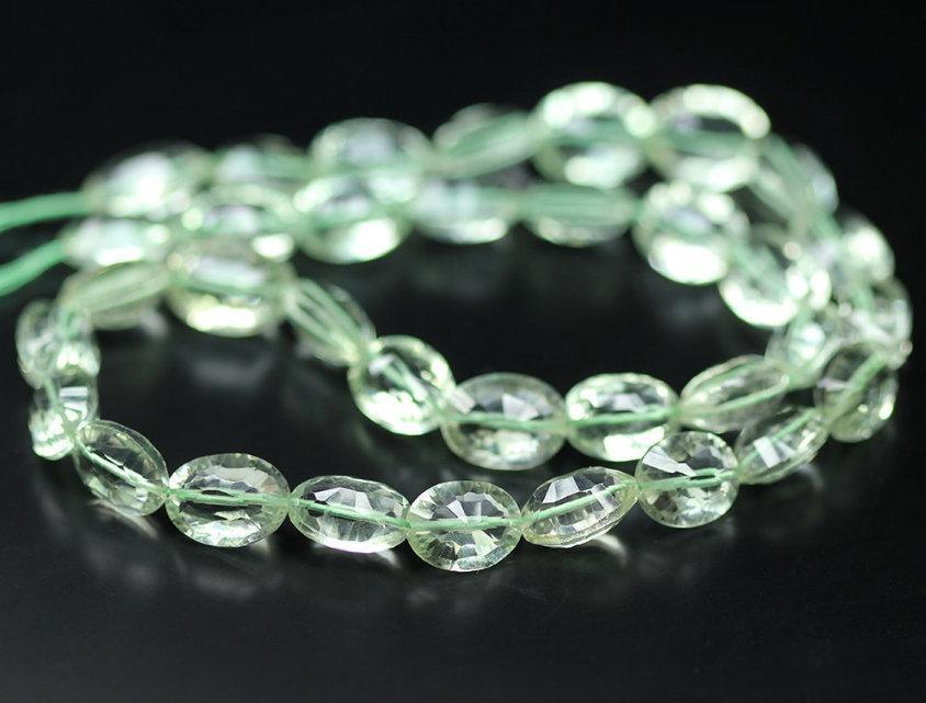 Prasiolite Green Amethyst Laser Cut Oval Concave Gemstone Beads 9" 11mm 16mm - Jalvi & Co.