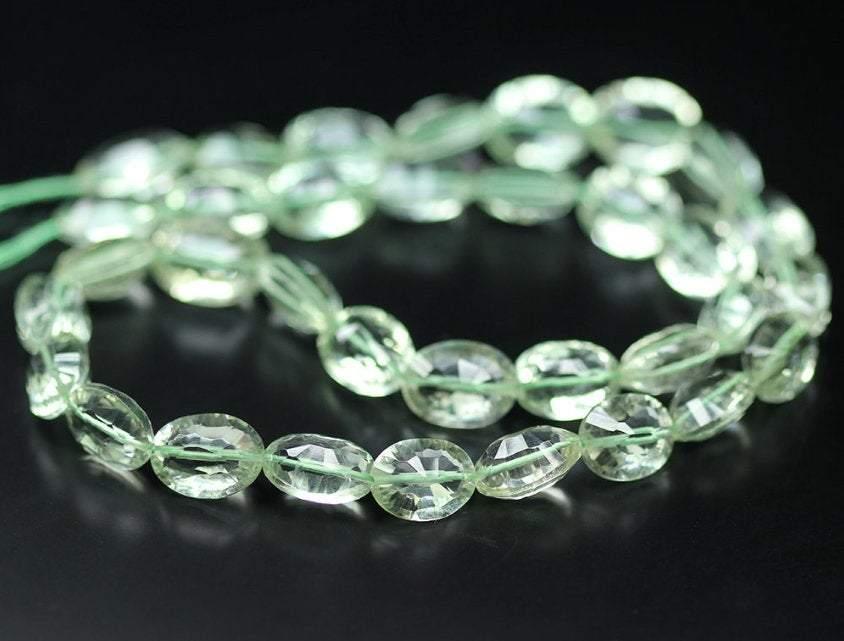 Prasiolite Green Amethyst Laser Cut Oval Concave Gemstone Beads 9mm 12mm 9" - Jalvi & Co.