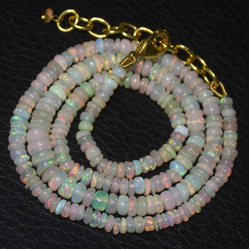 Precious Fire Welo Opal Smooth Rondelle Gold Vermeil Necklace 18