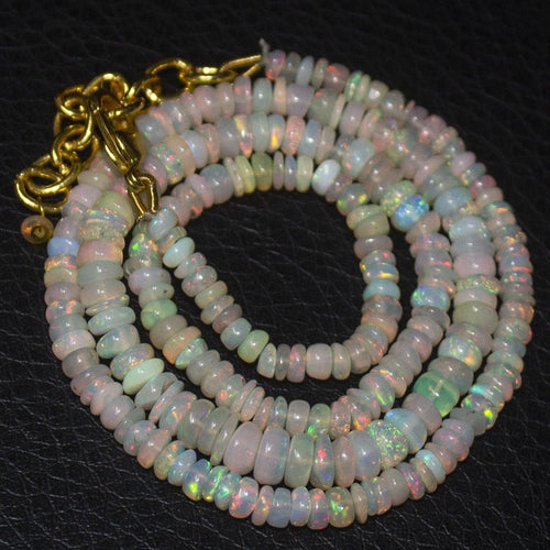 Precious Fire Welo Opal Smooth Rondelle Gold Vermeil Necklace 18