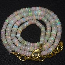 Load image into Gallery viewer, Precious Fire Welo Opal Smooth Rondelle Gold Vermeil Necklace 18&quot; 3mm 5mm - Jalvi &amp; Co.