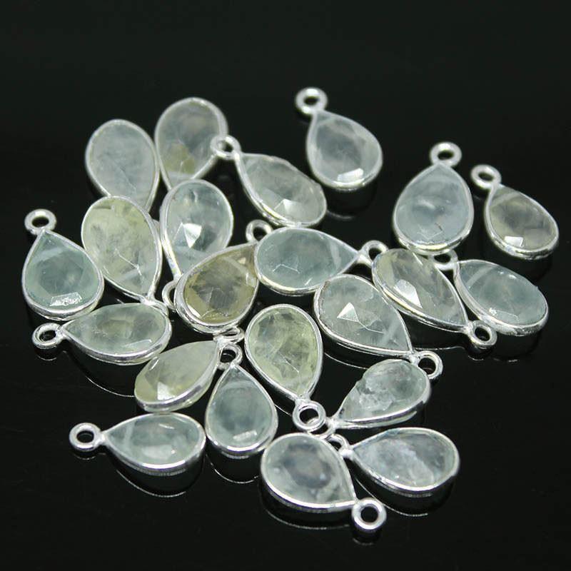 Prehnite Faceted Pear Bezel Sterling Silver Pendant Finding Charm 20pc 9mm 10mm - Jalvi & Co.