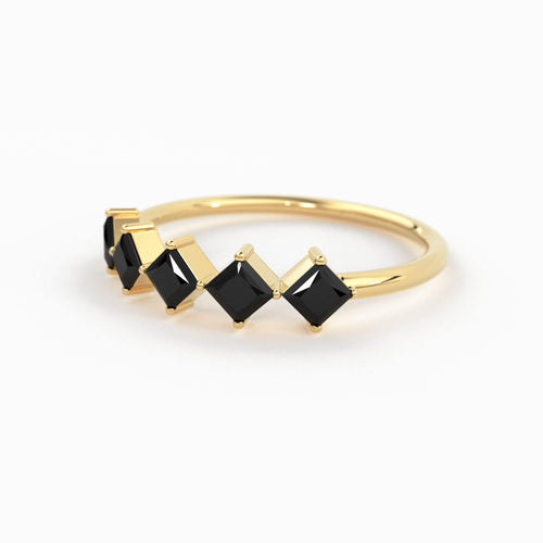 Princess Cut Black Diamond Ring / 14k Gold Princess Cut Diamond Wedding Ring / Princess Cut Anniversary Band / Black Diamond Eternity Band - Jalvi & Co.