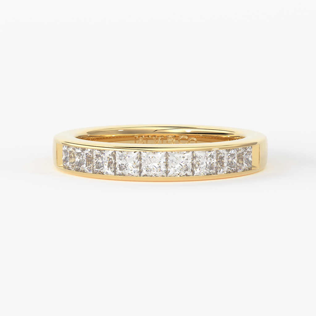 Princess Cut Diamond Band / 2.50MM Thin Channel Set Diamond Ring / Half Eternity Stackable Ring / Diamond Wedding Ring / Minimalist Handmade Ring - Jalvi & Co.