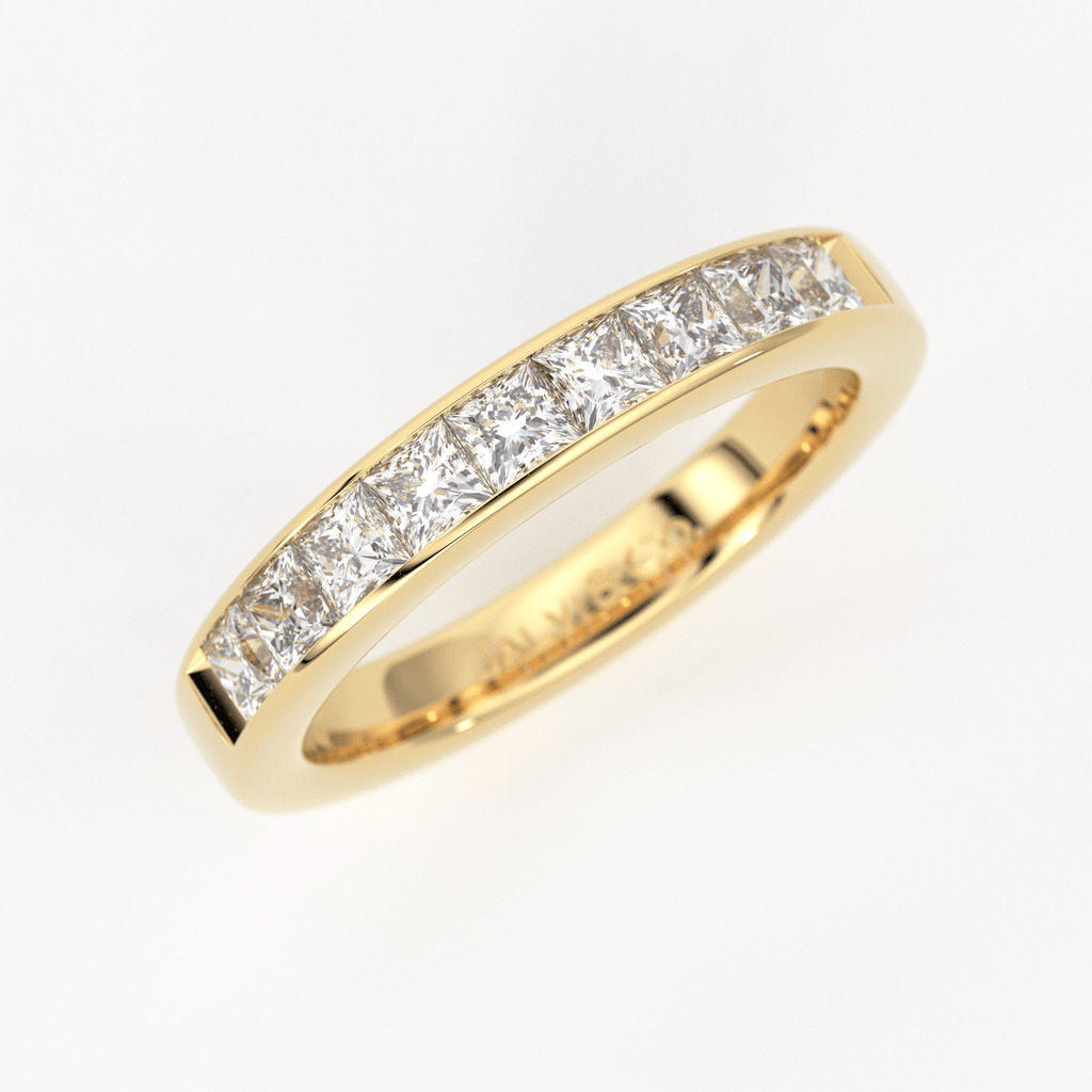 Princess Cut Diamond Band / 2.50MM Thin Channel Set Diamond Ring / Half Eternity Stackable Ring / Diamond Wedding Ring / Minimalist Handmade Ring - Jalvi & Co.