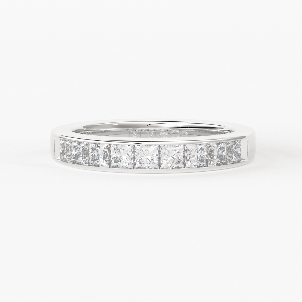 Princess Cut Diamond Band / 2.50MM Thin Channel Set Diamond Ring / Half Eternity Stackable Ring / Diamond Wedding Ring / Minimalist Handmade Ring - Jalvi & Co.