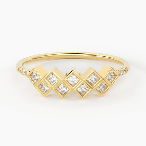 Princess Cut Diamond Bezel Ring / 14k Gold Princess Cut Women's Wedding Ring Available in Rose Gold White Gold - Jalvi & Co.