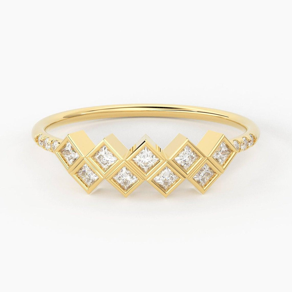 Princess Cut Diamond Bezel Ring / 14k Gold Princess Cut Women's Wedding Ring Available in Rose Gold White Gold - Jalvi & Co.