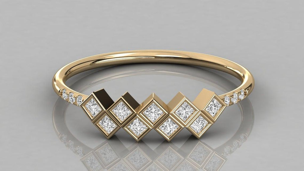 Princess Cut Diamond Bezel Ring / 14k Gold Princess Cut Women's Wedding Ring Available in Rose Gold White Gold - Jalvi & Co.