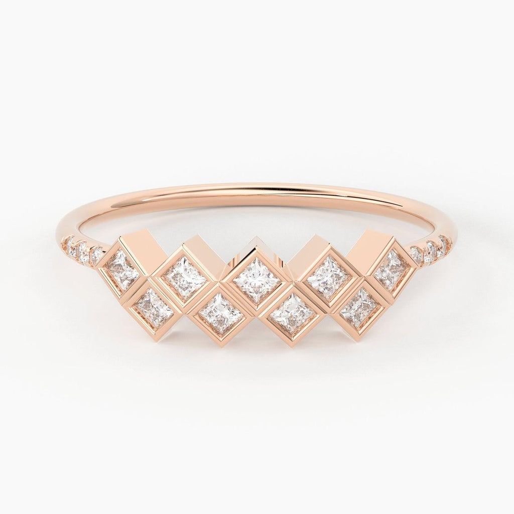 Princess Cut Diamond Bezel Ring / 14k Gold Princess Cut Women's Wedding Ring Available in Rose Gold White Gold - Jalvi & Co.