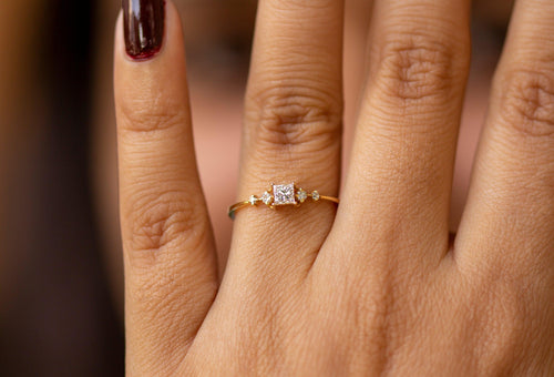 Princess Cut Diamond Wedding Band / 14k Gold Princess Cut and Round Diamond Women's Wedding Ring Available in Rose Gold White Gold - Jalvi & Co.