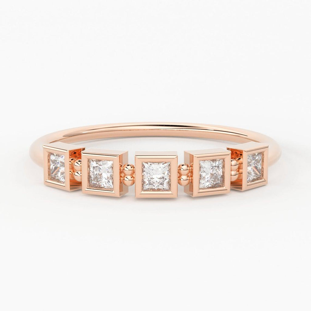 Princess Cut Diamond Wedding Band / 14k Gold Princess Cut Women's Wedding Ring Available in Rose Gold White Gold - Jalvi & Co.