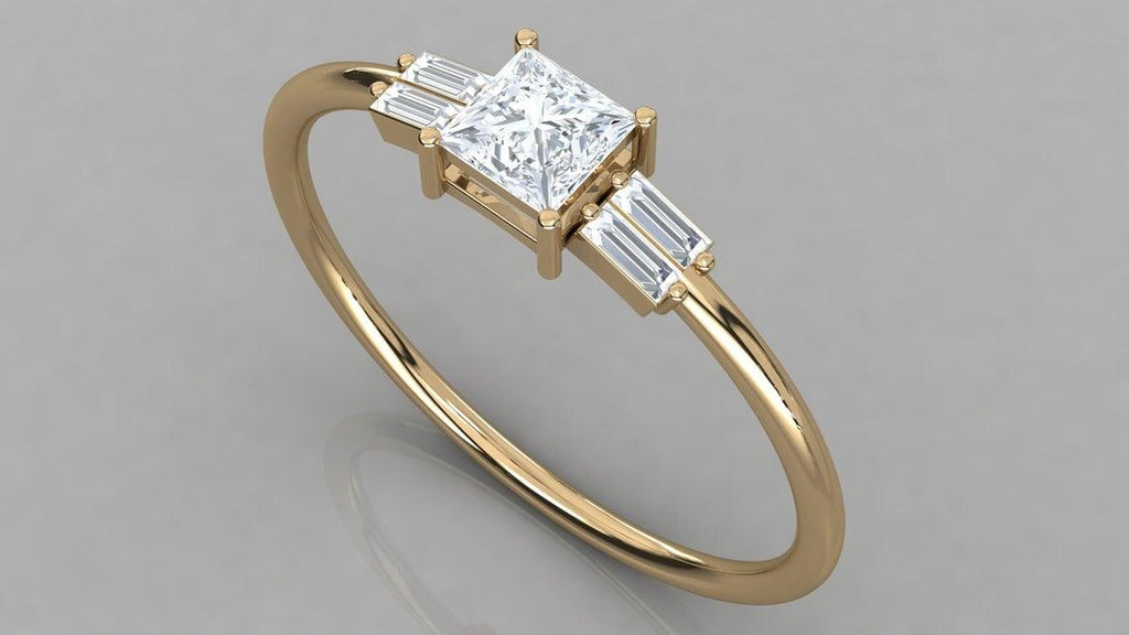 Princess Diamond Band in 14k Gold / Baguette Diamond Ring / Gold Band White Diamond Ring / Genuine Diamond Wedding Band - Jalvi & Co.