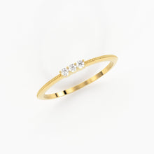 Load image into Gallery viewer, Promise Ring / 14k 3 Stone Diamond Ring / Minimalist Diamond Ring / Dainty Minimal Diamond Ring / Thin Gold Diamond Stacking Ring / Gift - Jalvi &amp; Co.