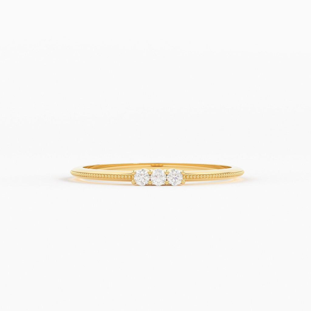 Promise Ring / 14k 3 Stone Diamond Ring / Minimalist Diamond Ring / Dainty Minimal Diamond Ring / Thin Gold Diamond Stacking Ring / Gift - Jalvi & Co.