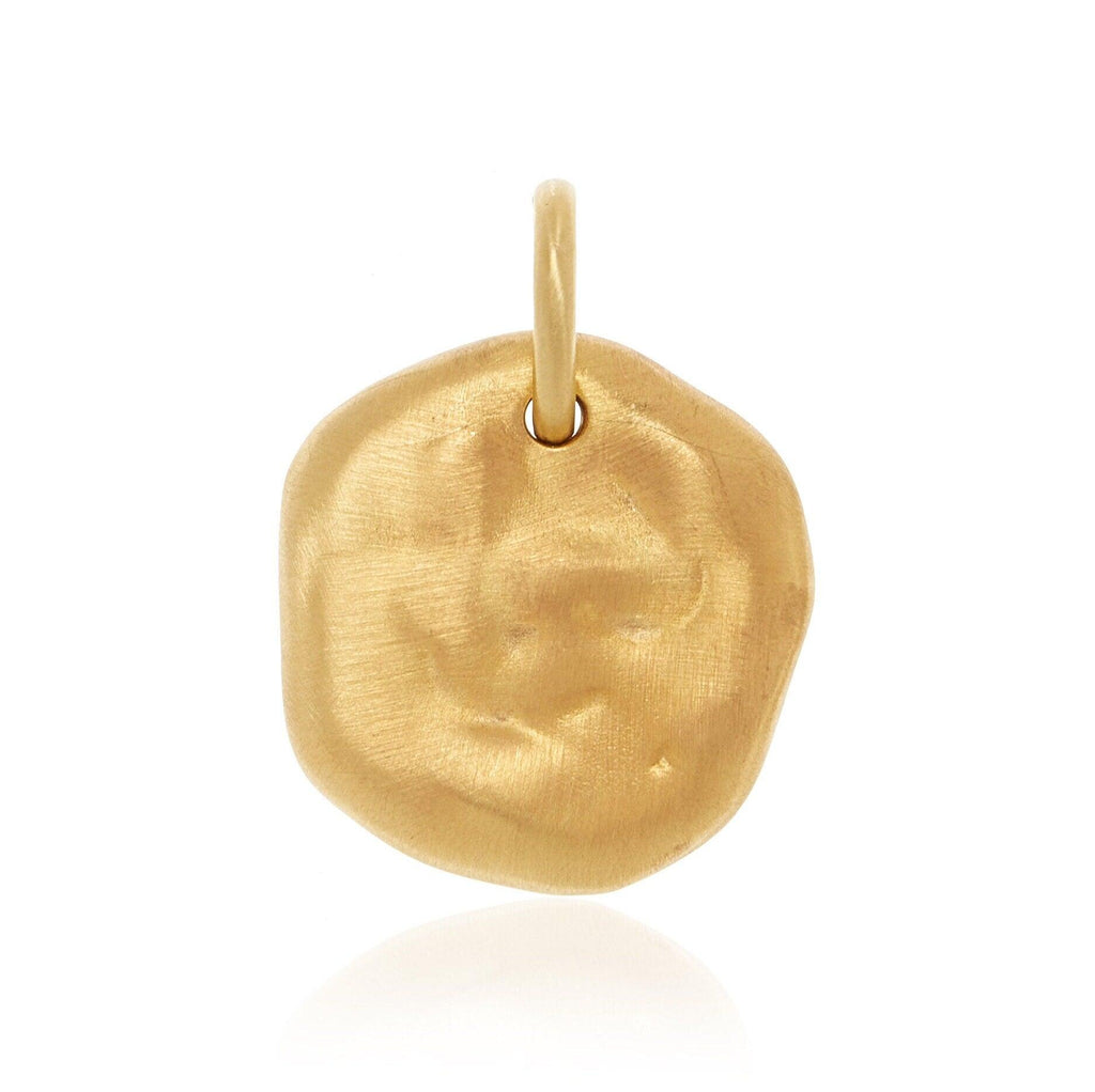 Puff Medal 14k Solid Gold Hollow Charm Pendant / 18k Solid Gold Pendant / Puff Fluid Textured Scrached Pendant - Jalvi & Co.