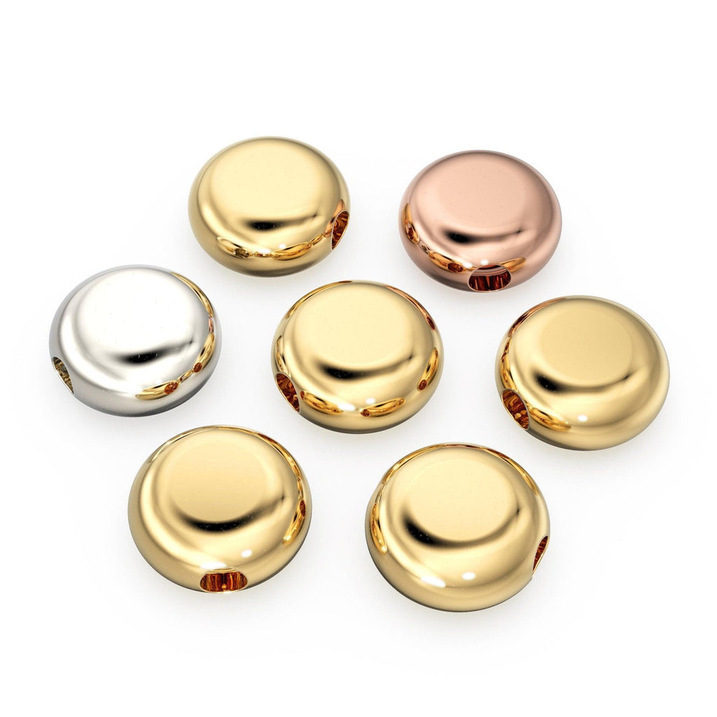 Puff Round Coin Solid Gold Beads / Handmade Real Gold Spacer / 18k Gold Findings / 14k Jewelry Making Supplies in USA - Jalvi & Co.