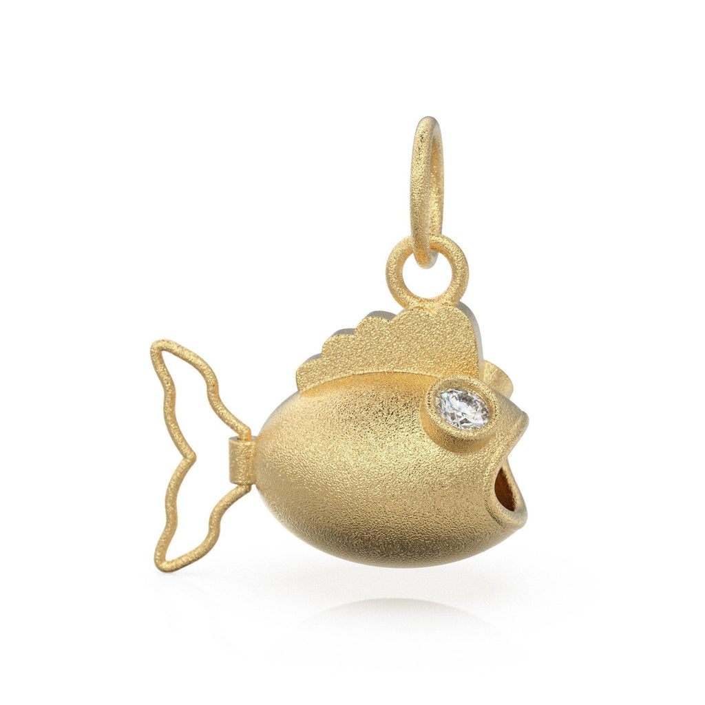 Puffer Fish 14k 18k Solid Gold Charm Pendant, Aquatic Charm, Gold Charm Finding / Fish Pendant / Florentine Finish / Pisces Zodiac Charm - Jalvi & Co.