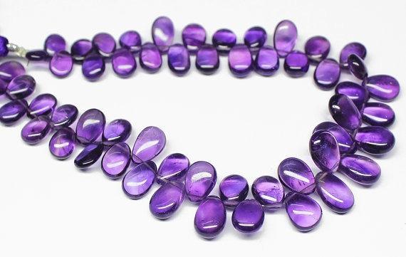 Purple African Amethyst Smooth Loose Pear Drop Gemstone Loose Beads 7mm 11mm 10" - Jalvi & Co.