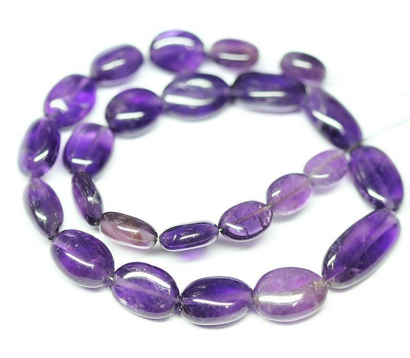 Purple African Amethyst Smooth Oval Loose Gemstone Beads 13" 7mm 9mm - Jalvi & Co.