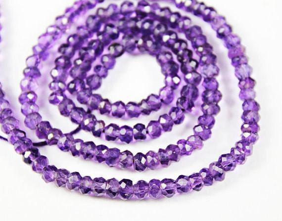 Purple Amethyst Natural Faceted Rondelle Gemstone Loose Spacer Beads 14" 3.5mm - Jalvi & Co.