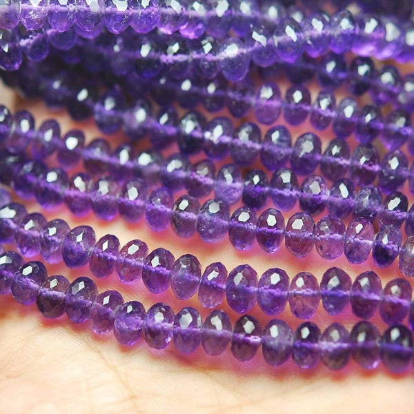 5 Mm X 6 Mm Faceted Rondelle Purple and Clear Glass Beads for