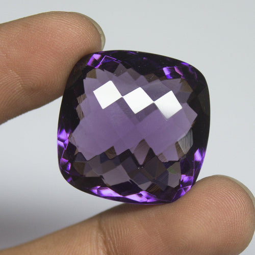 Purple Amethyst Quartz Cushion Checker Cut Loose Gemstone, 25x25x14mm, 54 aprrox - Jalvi & Co.