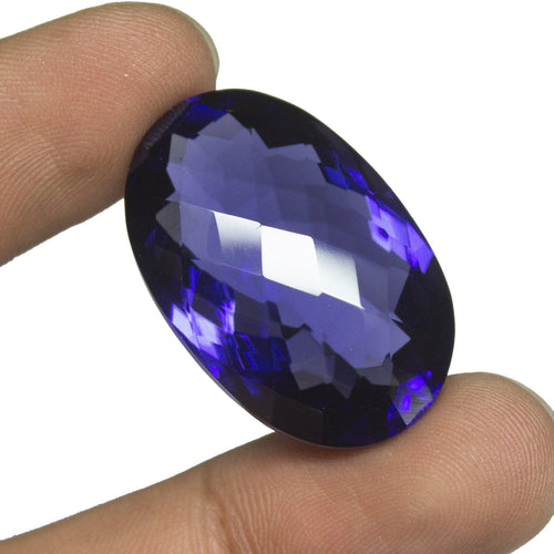 Purple Amethyst Quartz Oval Checker Cut Loose Gemstone, 30x20x14mm, 52ct - Jalvi & Co.