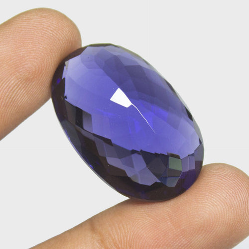 Purple Amethyst Quartz Oval Checker Cut Loose Gemstone, 30x20x14mm, 52ct - Jalvi & Co.