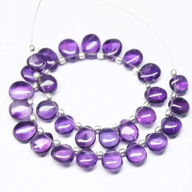 Purple Amethyst Smooth Pear Drop Briolette Gem Loose Bead Strand 8mm 10mm 6" - Jalvi & Co.