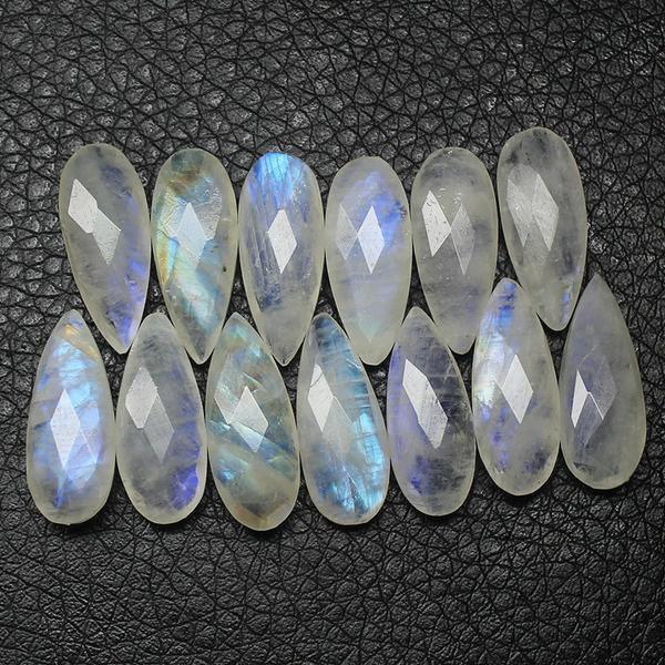 Rainbow Blue Moonstone Faceted Pear Drops Loose Gemstone UNDRILLED 10pc 20x8mm - Jalvi & Co.