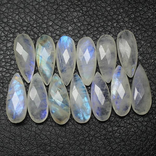 Rainbow Blue Moonstone Faceted Pear Drops Loose Gemstone UNDRILLED 10pc 20x8mm - Jalvi & Co.