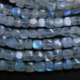 Rainbow Moonstone Faceted Box Cube Loose Gemstone Spacer Beads Strand 6mm 7mm 8