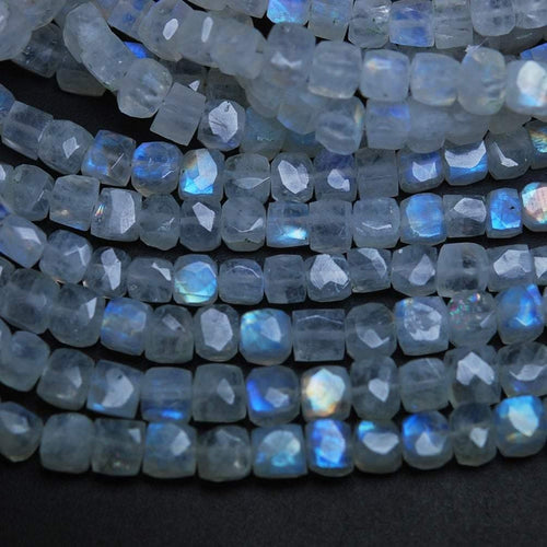 Rainbow Moonstone Faceted Box Cube Loose Gemstone Spacer Beads Strand 6mm 7mm 8