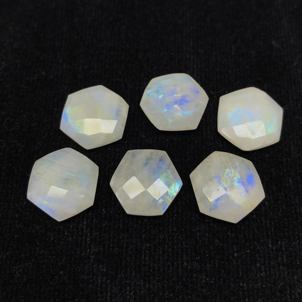 Rainbow Moonstone Faceted Hexagon Gemstone Loose Pair Beads 2pc 12mm - Jalvi & Co.