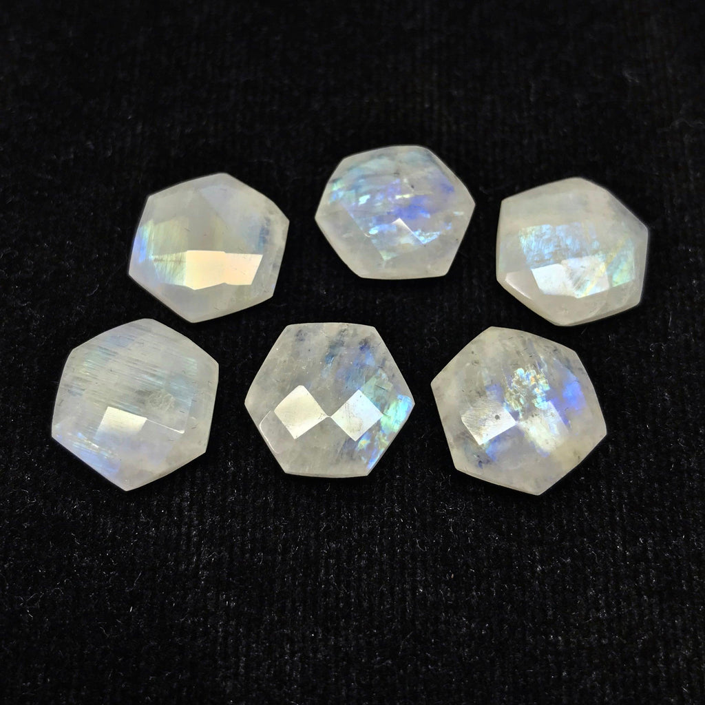 Rainbow Moonstone Faceted Hexagon Gemstone Loose Pair Beads 2pc 12mm - Jalvi & Co.