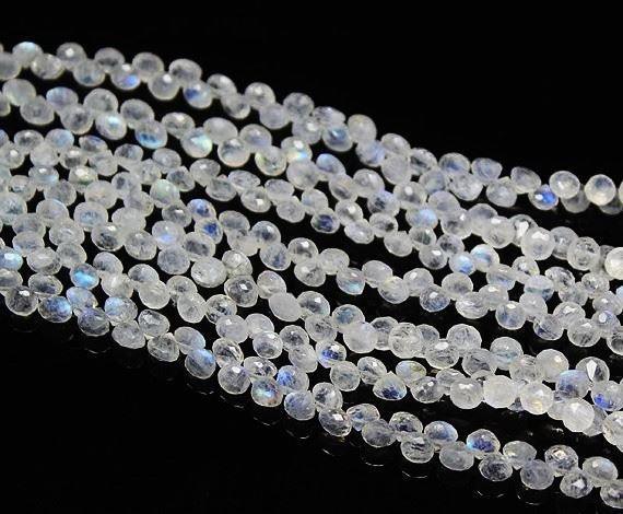 Rainbow Moonstone Faceted Onion Drop Briolette Loose Gemstone Beads 8" 4mm 4.5mm - Jalvi & Co.