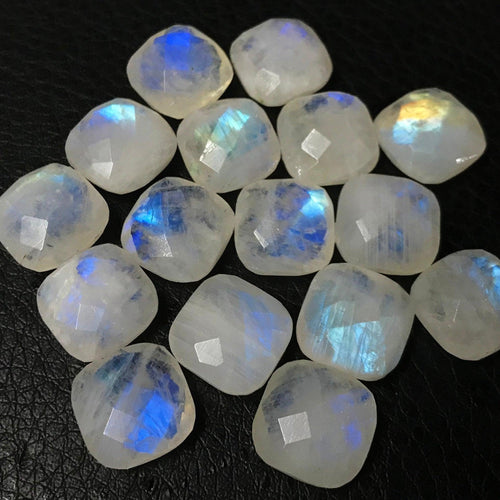 Rainbow Moonstone Faceted Square Cushion Loose Gemstone Matching Beads 5pc 12mm - Jalvi & Co.