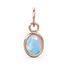 Load image into Gallery viewer, Rainbow Moonstone Oval Solid Gold Charm / Natural Fire Gemstone Handmade Gold Pendant / 1pc 14k Solid Yellow Gold Jewelry Making Findings - Jalvi &amp; Co.