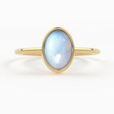 Rainbow Moonstone Ring / Moonstone Engagement Ring 14k Gold / Oval Natural Blue Moonstone Bezel Ring / June Birthstone / Promise Ring