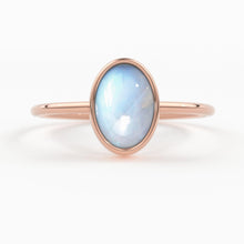 Load image into Gallery viewer, Rainbow Moonstone Ring / Moonstone Engagement Ring 14k Gold / Oval Natural Blue Moonstone Bezel Ring / June Birthstone / Promise Ring - Jalvi &amp; Co.