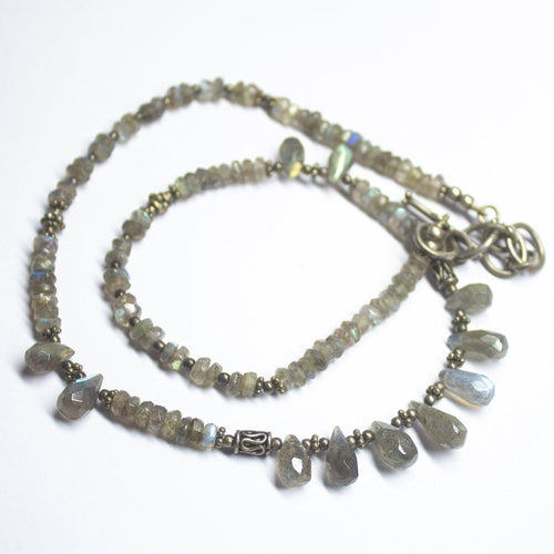 Read to wear, 18 inches, 5-14mm, Natural Labradorite 925 Sterling Silver Gemstone Beaded Necklace - Jalvi & Co.