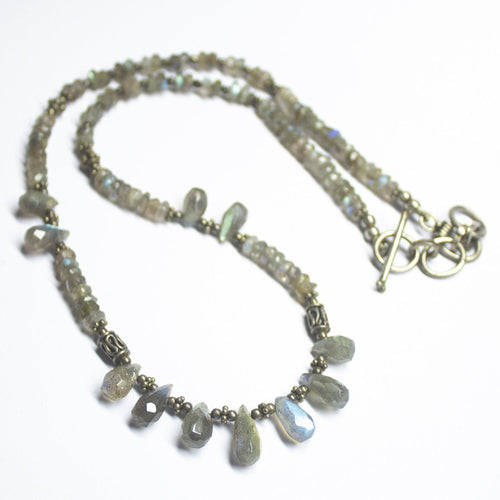 Read to wear, 18 inches, 5-14mm, Natural Labradorite 925 Sterling Silver Gemstone Beaded Necklace - Jalvi & Co.