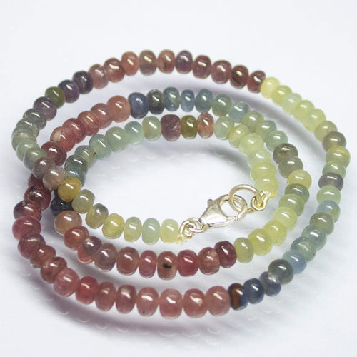 Ready to wear, 17inch, 4mm 5mm, Natural Multi Sapphire Smooth Rondelle Beaded Necklace, Sapphire Necklace - Jalvi & Co.