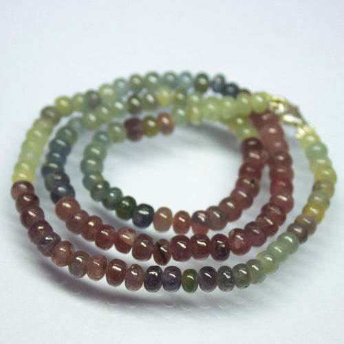 Ready to wear, 17inch, 4mm 5mm, Natural Multi Sapphire Smooth Rondelle Beaded Necklace, Sapphire Necklace - Jalvi & Co.