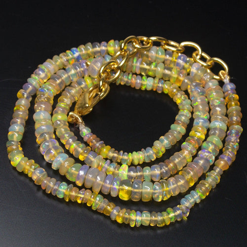 Ready to wear, 18 inch, 3-5mm, Natural Ethiopian Opal Smooth Rondelle Shape Gemstone Beaded Necklace - Jalvi & Co.