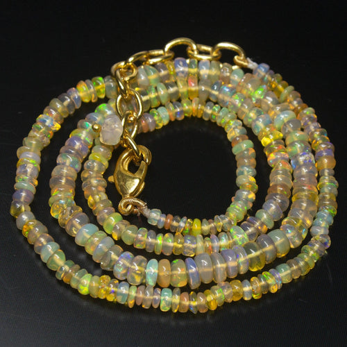 Ready to wear, 18 inch, 3-5mm, Natural Ethiopian Opal Smooth Rondelle Shape Gemstone Beaded Necklace - Jalvi & Co.